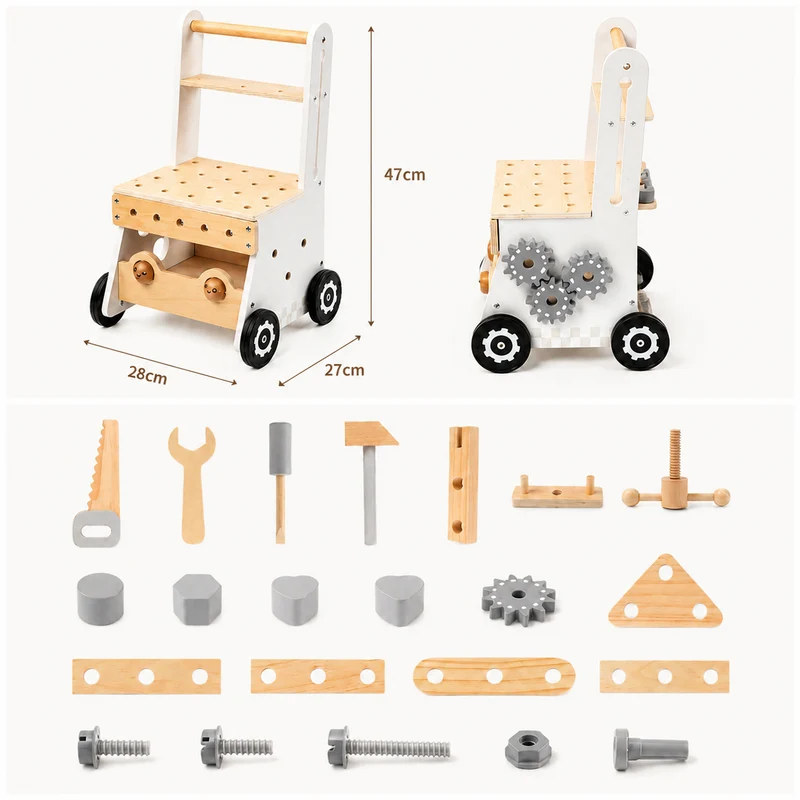 Montessori Lauflernwagen Holz mit Werkbank & Werkzeug