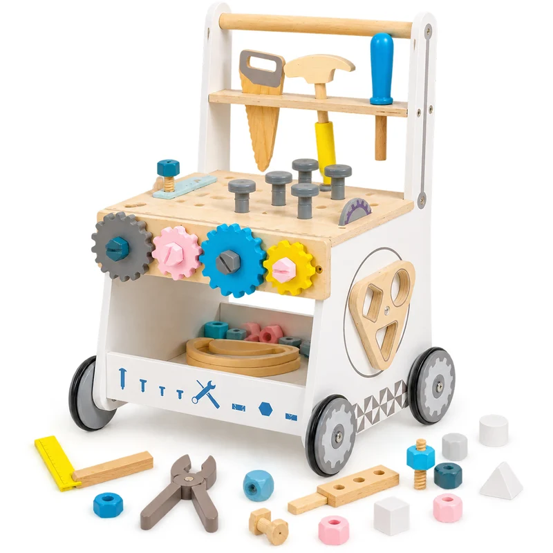 Montessori Lauflernwagen Holz mit Werkbank & Werkzeug