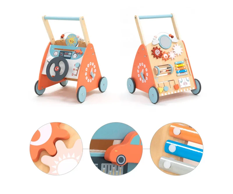 Montessori Schiebewagen aus Holz – 8-in-1 Spielzeug mit Spielelementen