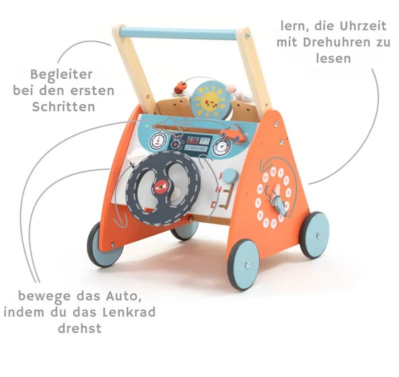 Montessori Schiebewagen aus Holz – 8-in-1 Spielzeug mit Spielelementen
