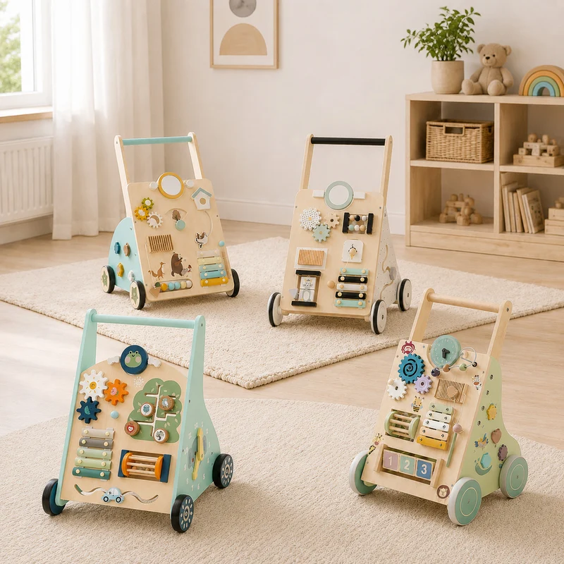 Montessori Lauflernwagen aus Holz – 10-in-1 Motorikwagen