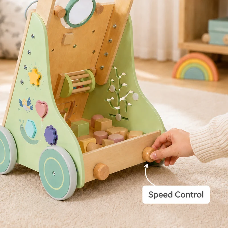 Montessori Lauflernwagen aus Holz – 10-in-1 Motorikwagen