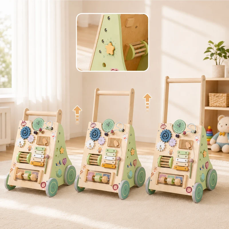 Montessori Lauflernwagen aus Holz – 10-in-1 Motorikwagen