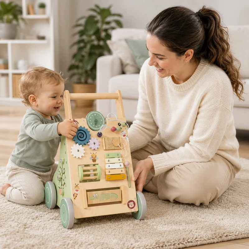 Montessori Lauflernwagen aus Holz – 10-in-1 Motorikwagen