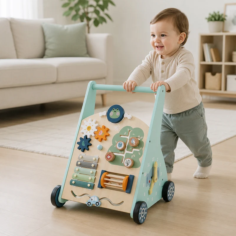 Montessori Lauflernwagen aus Holz – 10-in-1 Motorikwagen