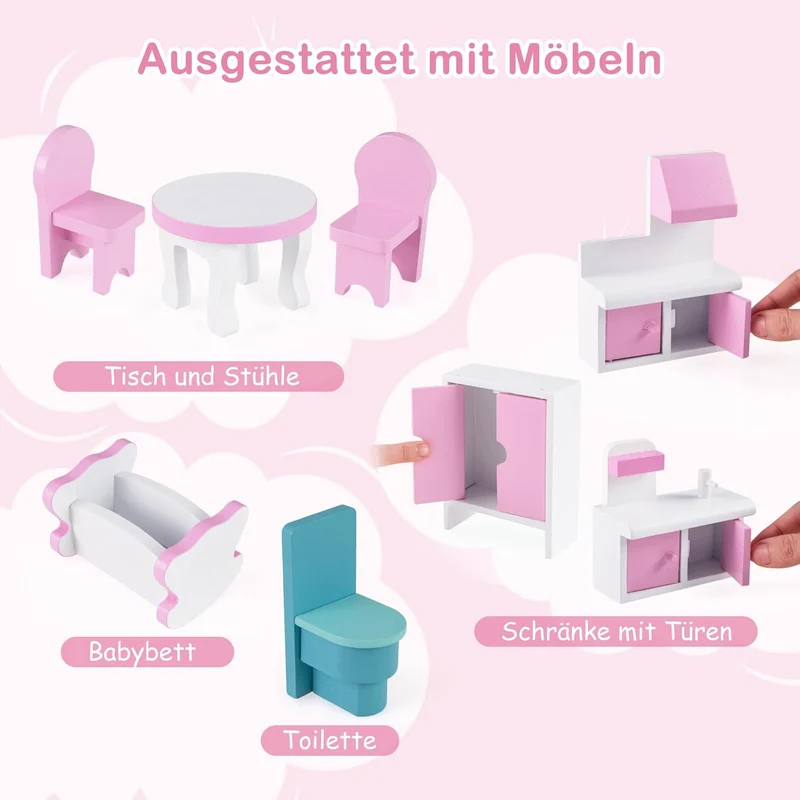 Großes Puppenhaus – Buntes Spielhaus mit 3 Etagen