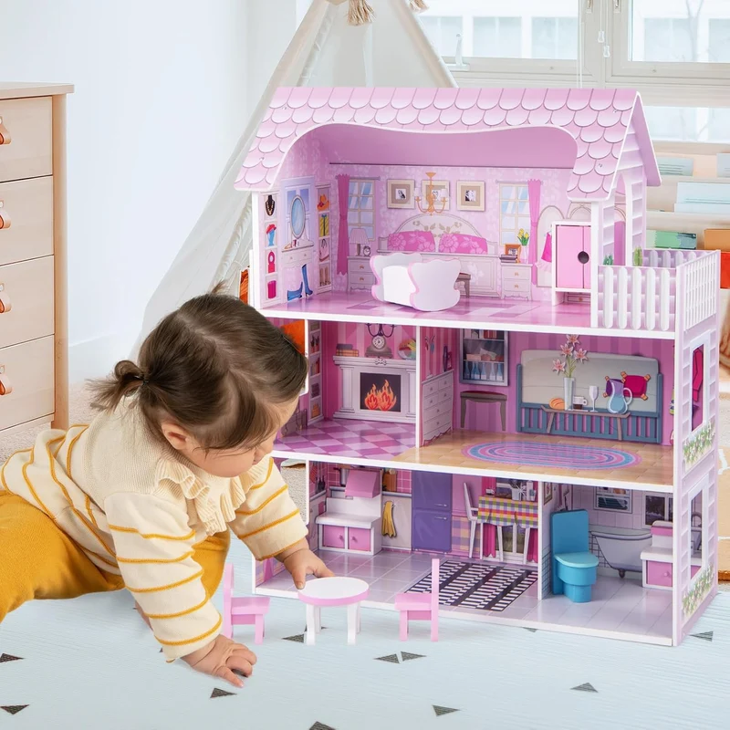 Großes Puppenhaus – Buntes Spielhaus mit 3 Etagen