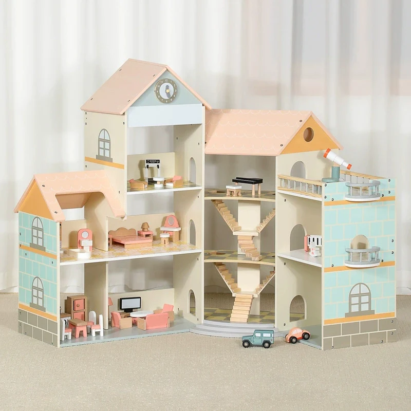 Großes Puppenhaus Holz – Eckhaus mit Treppen & 3 Etagen-XXXL