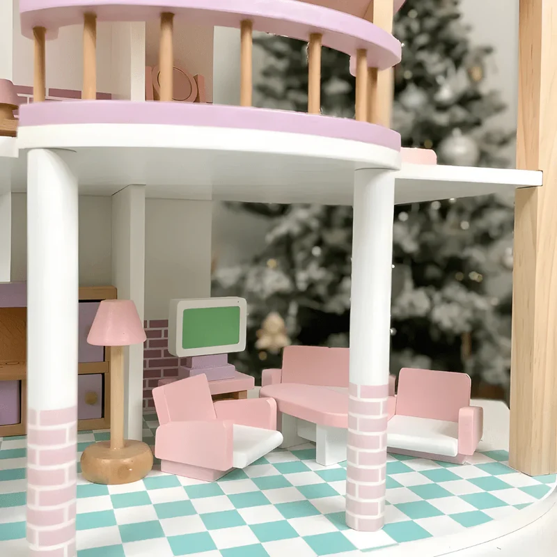 Puppenhaus Rosa 3 Etagen – Spielhaus mit Möbeln für Kinder