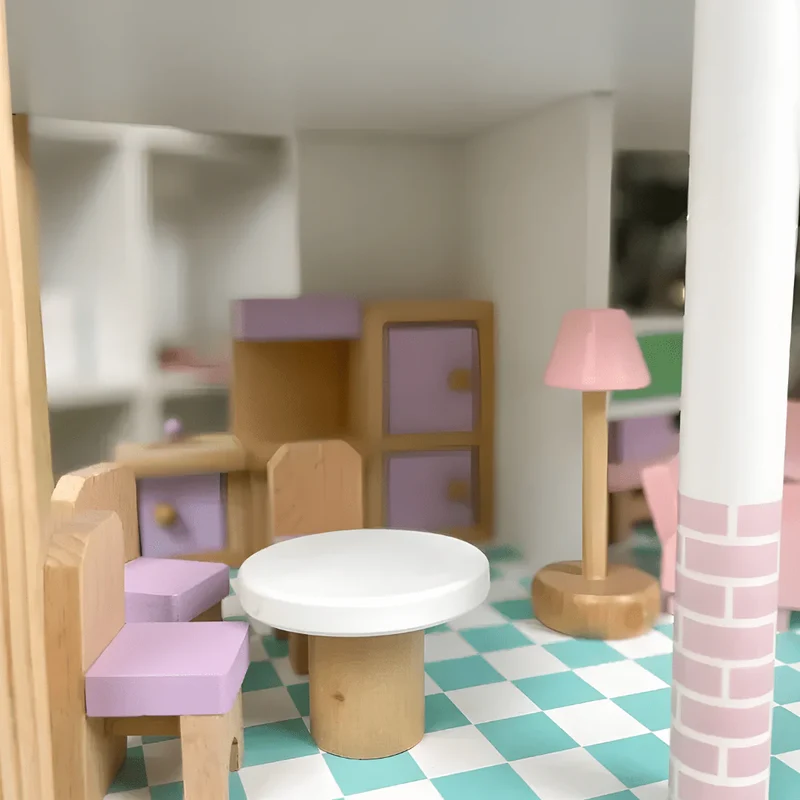 Puppenhaus Rosa 3 Etagen – Spielhaus mit Möbeln für Kinder