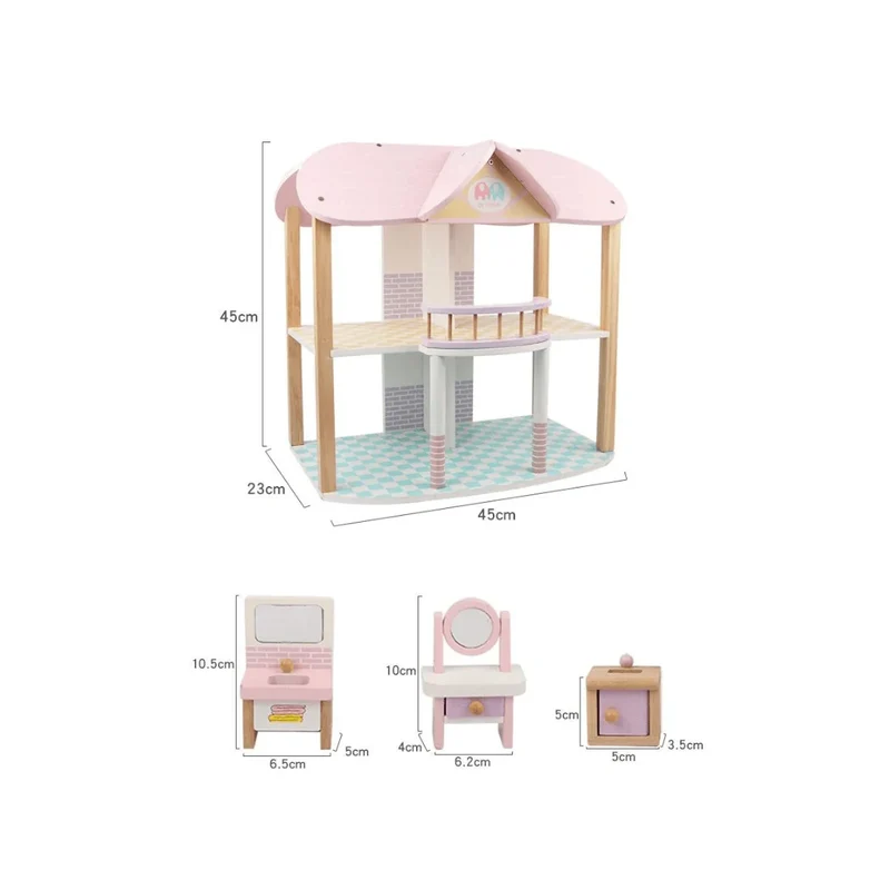 Puppenhaus Rosa 3 Etagen – Spielhaus mit Möbeln für Kinder