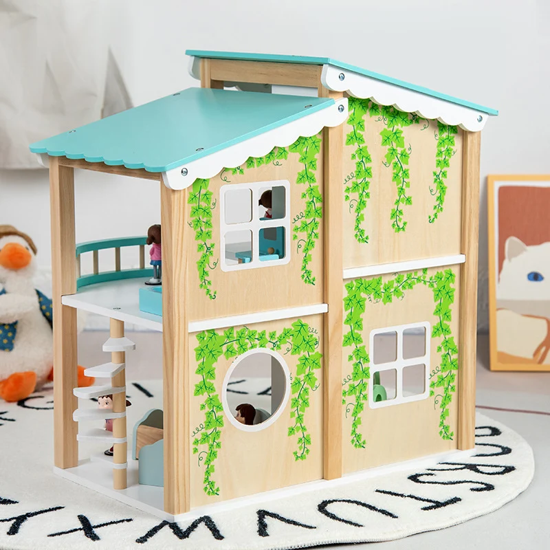 Puppenhaus Rosa 3 Etagen – Spielhaus mit Möbeln für Kinder