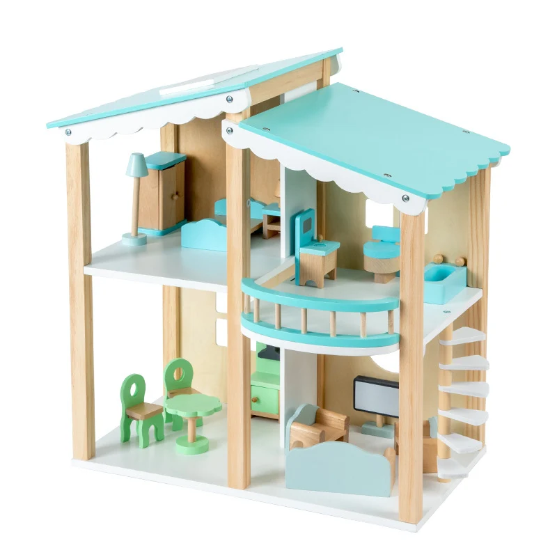 Puppenhaus Rosa 3 Etagen – Spielhaus mit Möbeln für Kinder