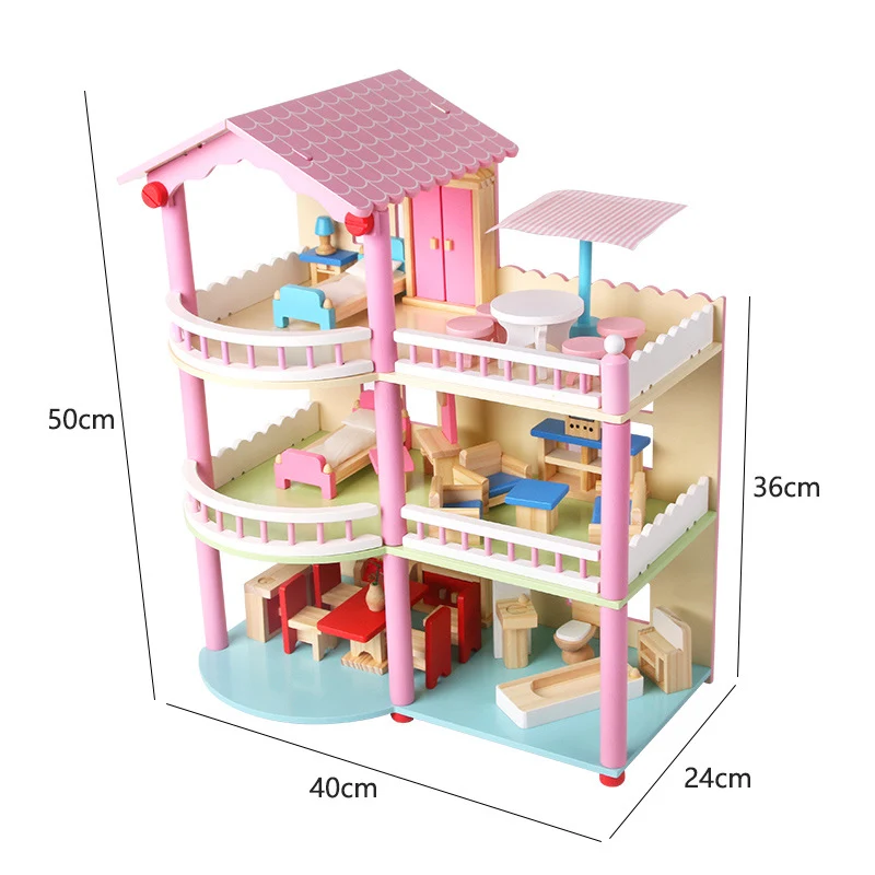 Montessori Puppenhaus aus Holz – Offenes Spielhaus mit Möbeln