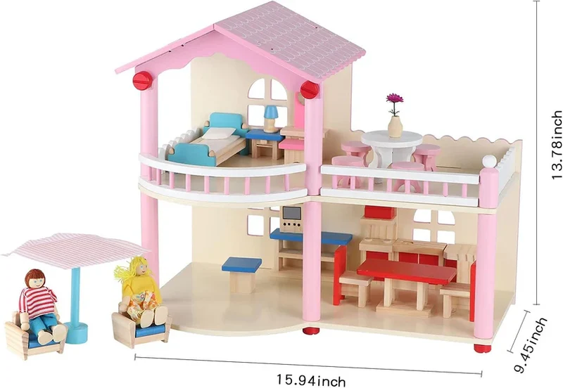 Montessori Puppenhaus aus Holz – Offenes Spielhaus mit Möbeln