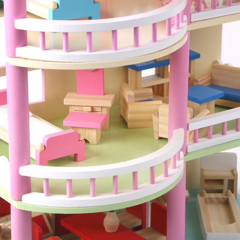 Montessori Puppenhaus aus Holz – Offenes Spielhaus mit Möbeln