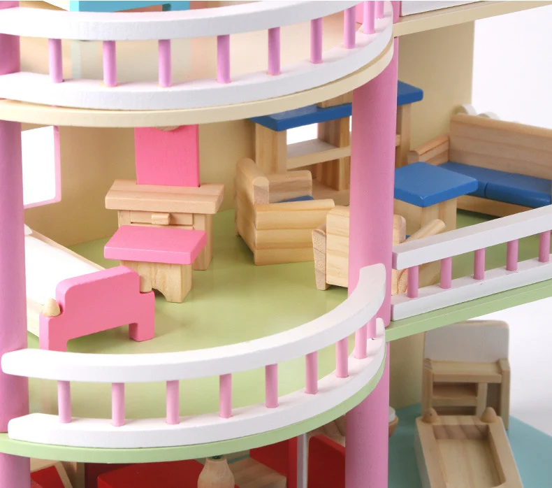 Montessori Puppenhaus aus Holz – Offenes Spielhaus mit Möbeln