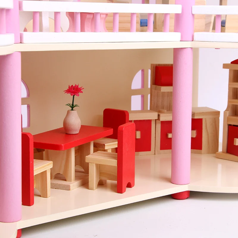 Montessori Puppenhaus aus Holz – Offenes Spielhaus mit Möbeln