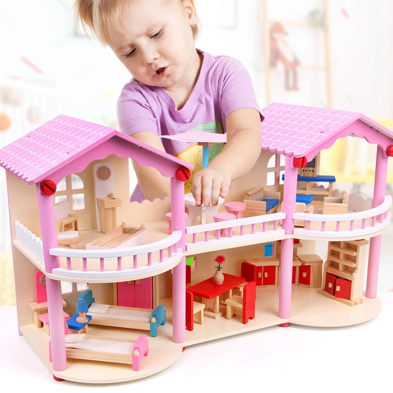 Montessori Puppenhaus aus Holz – Offenes Spielhaus mit Möbeln