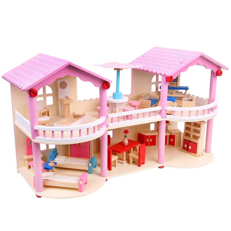 Montessori Puppenhaus aus Holz – Offenes Spielhaus mit Möbeln