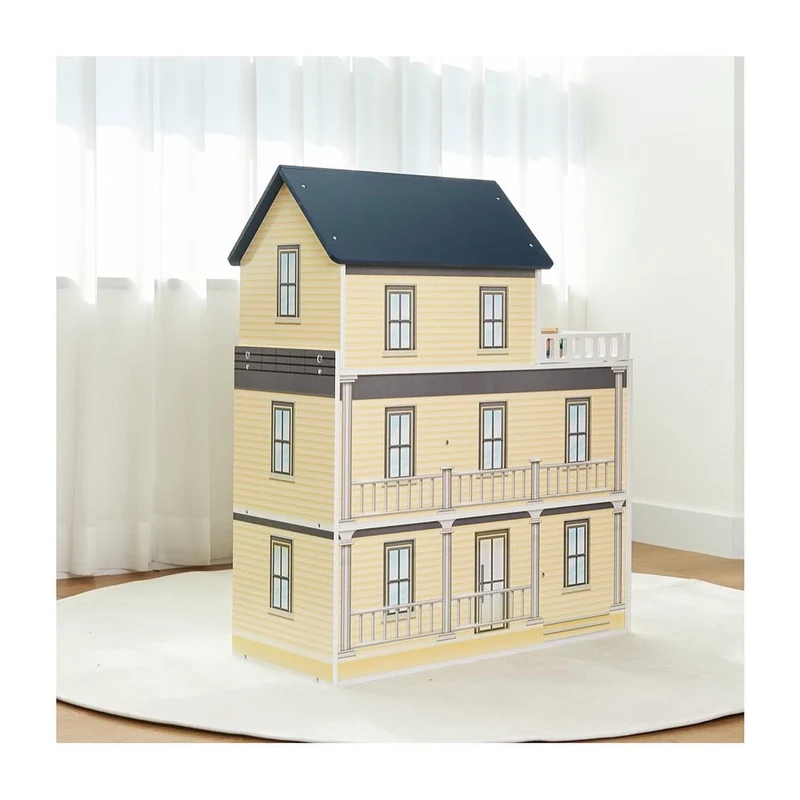 Montessori Puppenhaus aus Holz – 3 Etagen Villa mit Garage & Möbeln (XXL)