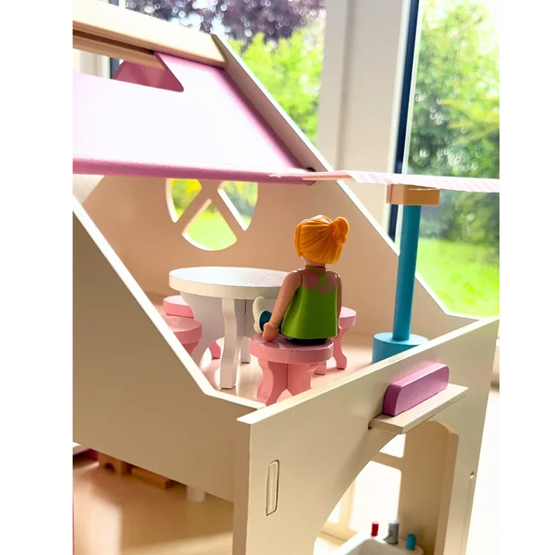 Montessori Puppenhaus aus Holz – 3 Etagen Villa mit Möbeln (Großformat)