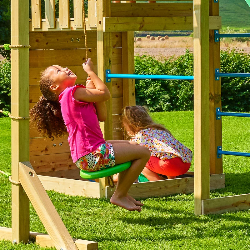Filet d’escalade et tyrolienne pour aire de jeux Skywood bois FSC®