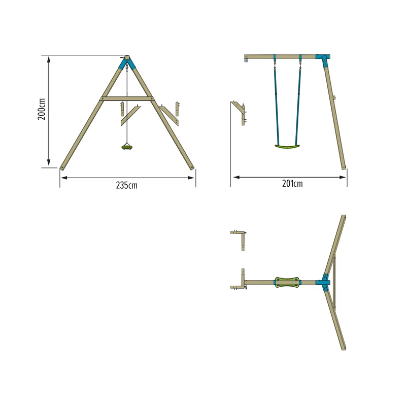 Bras de portique balançoire simple avec siège pour aire de jeux SKYWOOD bois FSC®