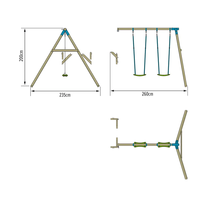 Bras de portique balançoire double avec sièges pour aire de jeux SKYWOOD bois FSC®