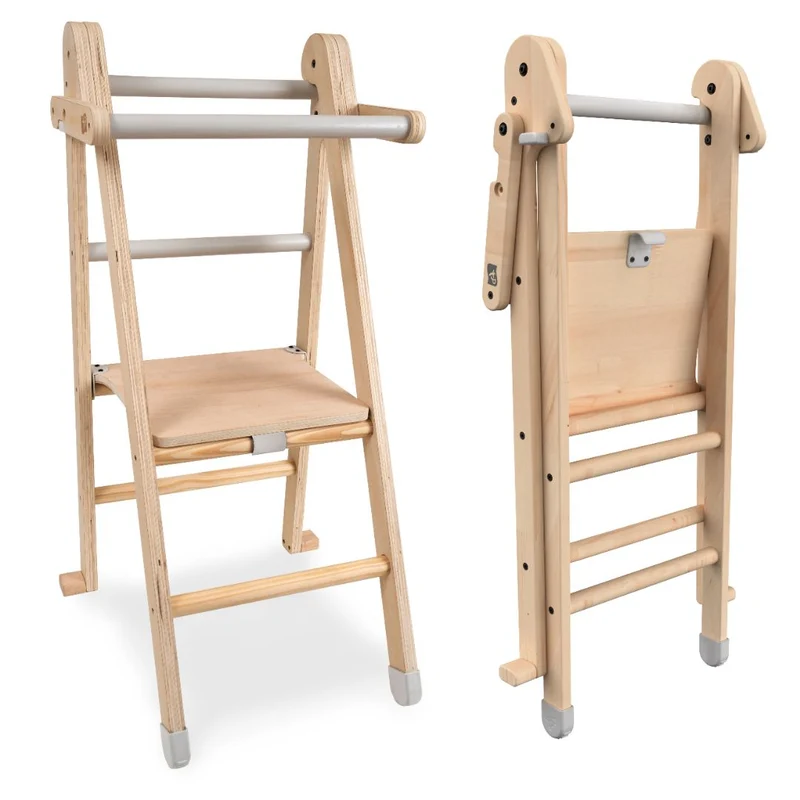 Tour d'apprentissage pliable Montessori en bois FSC® pour enfant dès 18 mois