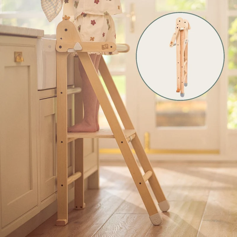 Tour d'apprentissage pliable Montessori en bois FSC® pour enfant dès 18 mois