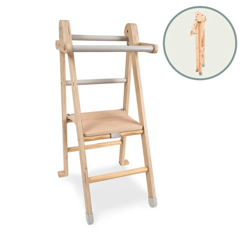 Tour d'apprentissage pliable Montessori en bois FSC® pour enfant dès 18 mois