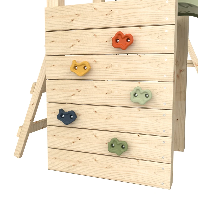 Aire de jeux 2 balançoires, toboggan et mur d'escalade - H240 cm - bois FSC® - PLAQUEMINIER