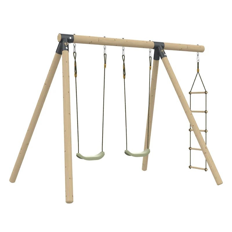 Portique 2 balançoires avec échelle corde - bois PEFC™ - H190 cm - AMANDIER
