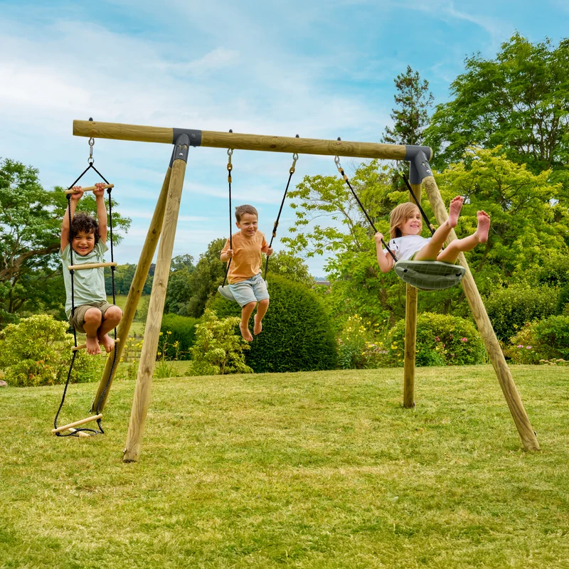 Portique 2 balançoires avec échelle corde - bois PEFC™ - H190 cm - AMANDIER