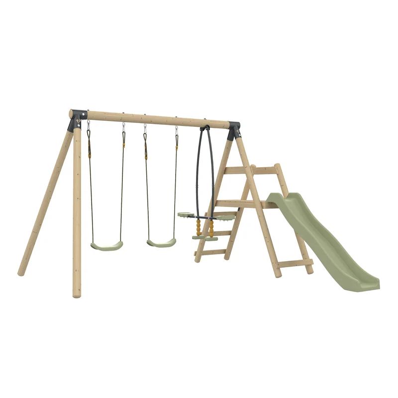 Portique 2 balançoires avec vis-à-vis et toboggan - bois PEFC™ - H190 cm - AJONC