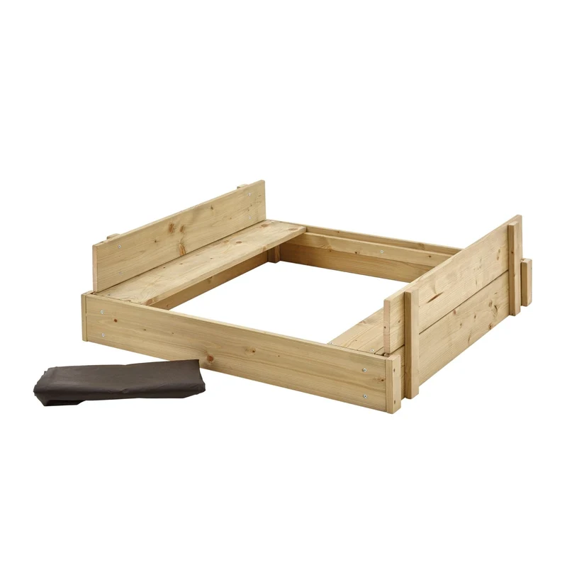 Bac à sable bois FSC® avec bancs intégrés et kit de jeux EXPLORATEUR