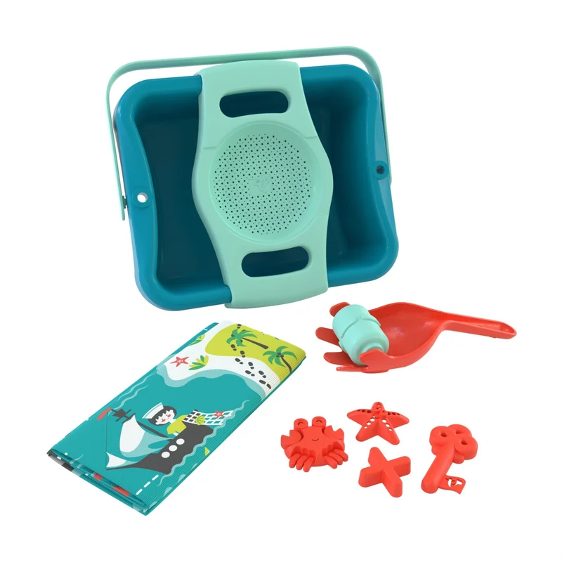 Bac à sable bois FSC® avec bancs intégrés et kit de jeux EXPLORATEUR