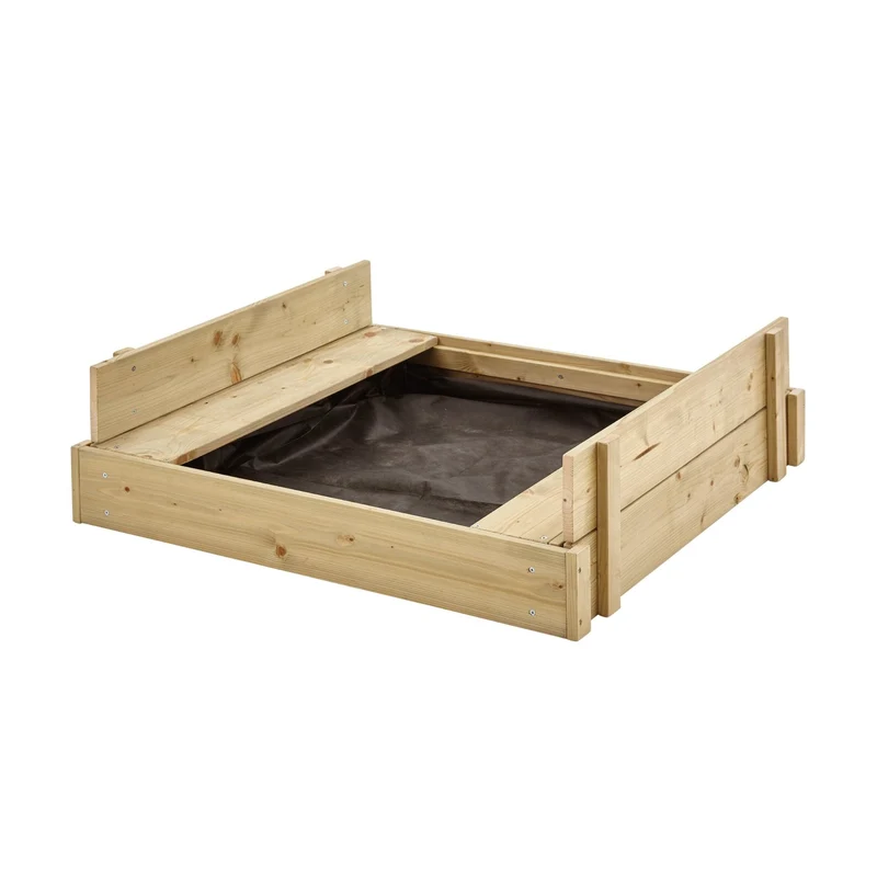 Bac à sable bois FSC® avec bancs intégrés et kit de jeux EXPLORATEUR