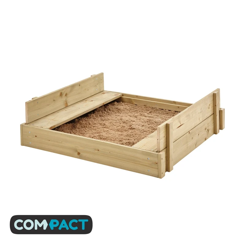 Bac à sable bois FSC® avec bancs intégrés et kit de jeux EXPLORATEUR