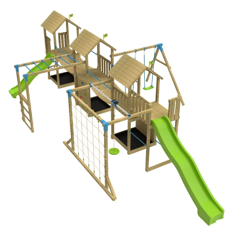 AIre de jeux XXL 3 tours et 2 ponts suspendus - bois FSC® - KUMQUAT SKYWOOD