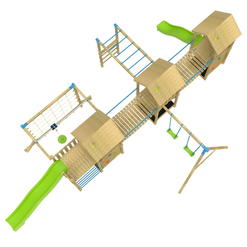 AIre de jeux XXL 3 tours et 2 ponts suspendus - bois FSC® - KUMQUAT SKYWOOD