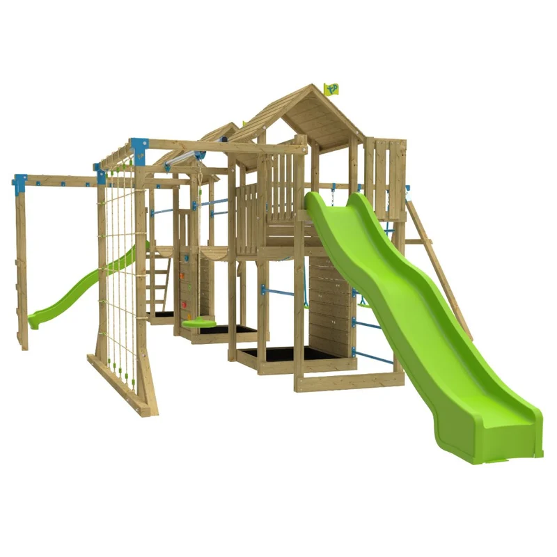 AIre de jeux XXL 3 tours et 2 ponts suspendus - bois FSC® - KUMQUAT SKYWOOD
