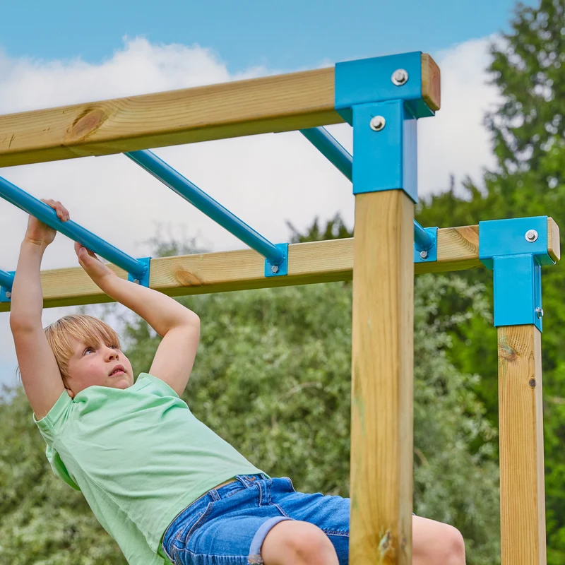 AIre de jeux XXL pont de singe, filet à grimper et toboggan - bois FSC® - PISTACHIER SKYWOOD