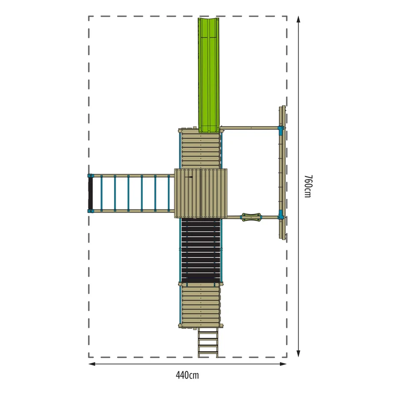 AIre de jeux XXL pont de singe, filet à grimper et toboggan - bois FSC® - PISTACHIER SKYWOOD