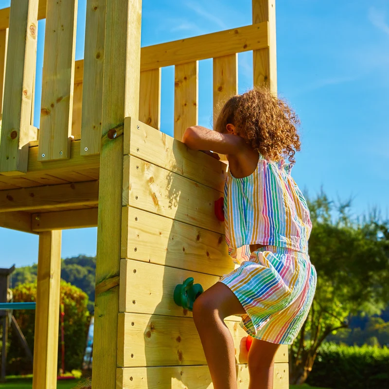 AIre de jeux XXL pont de singe, filet à grimper et toboggan - bois FSC® - PISTACHIER SKYWOOD