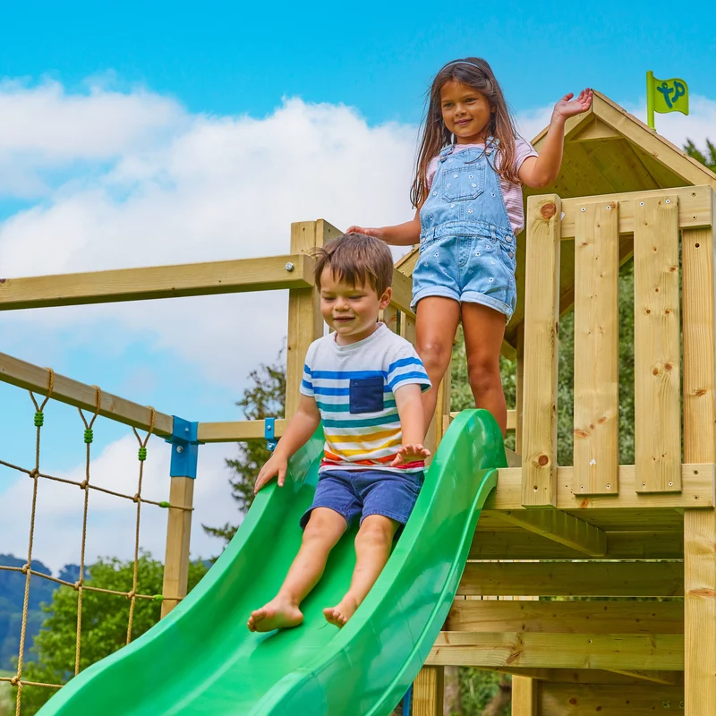 AIre de jeux XXL pont de singe, filet à grimper et toboggan - bois FSC® - PISTACHIER SKYWOOD
