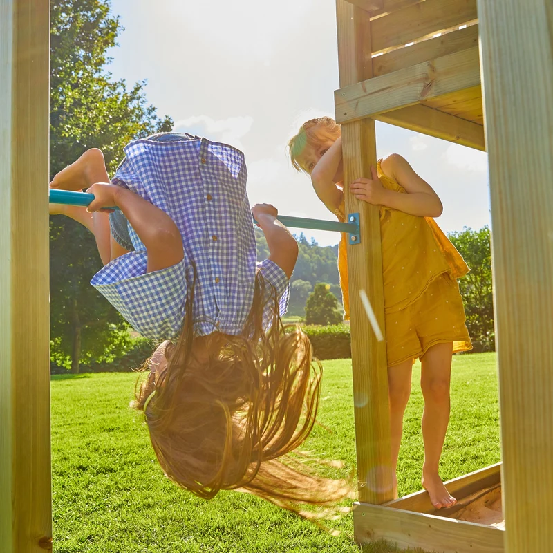 AIre de jeux XXL pont de singe, filet à grimper et toboggan - bois FSC® - PISTACHIER SKYWOOD
