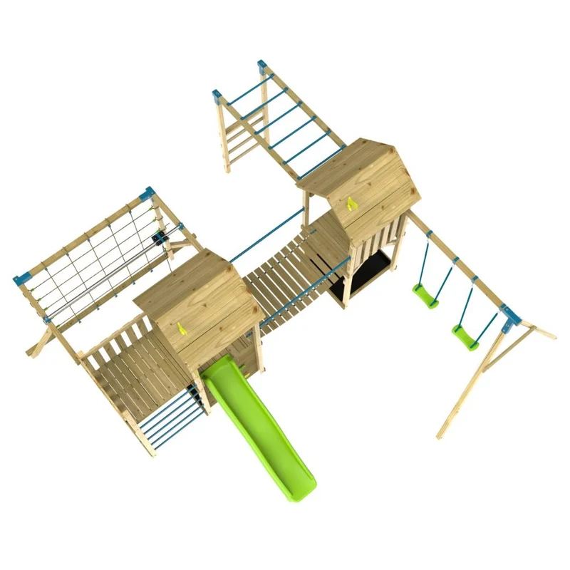 Aire de jeux XXL 2 tours avec pont suspendu - bois FSC® - CAMÉLÉE SKYWOOD