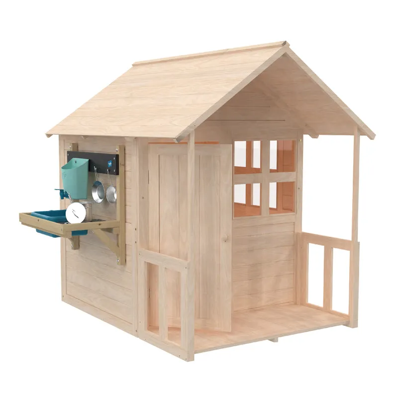 Cabane enfant avec plancher, véranda et cuisine - bois FSC® - BOUTON D'OR